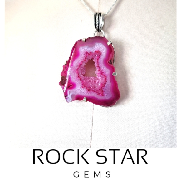 Rock Star Gems Jewelry - Pink dyed Druzy agate silver pendant